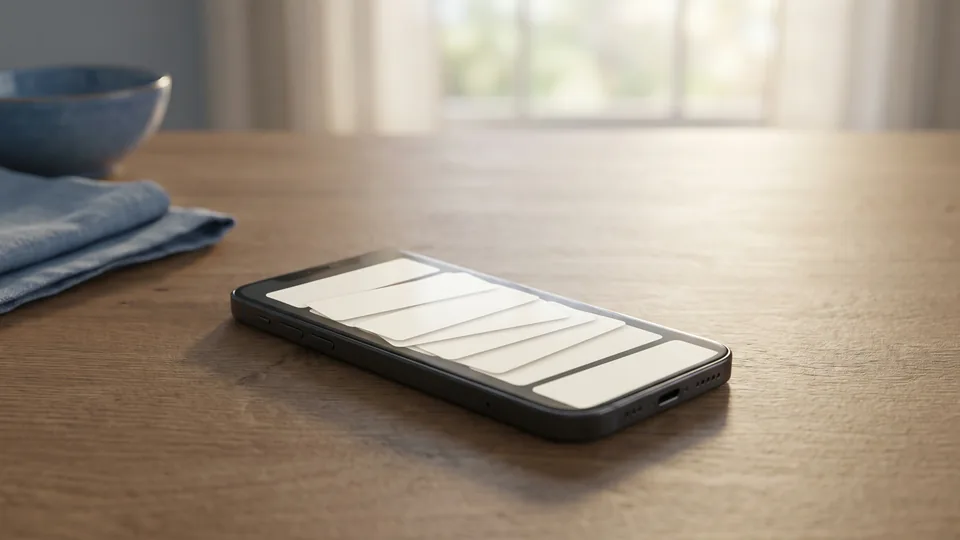Celular deitado numa mesa de madeira com várias notificações de mensagem empilhadas na tela